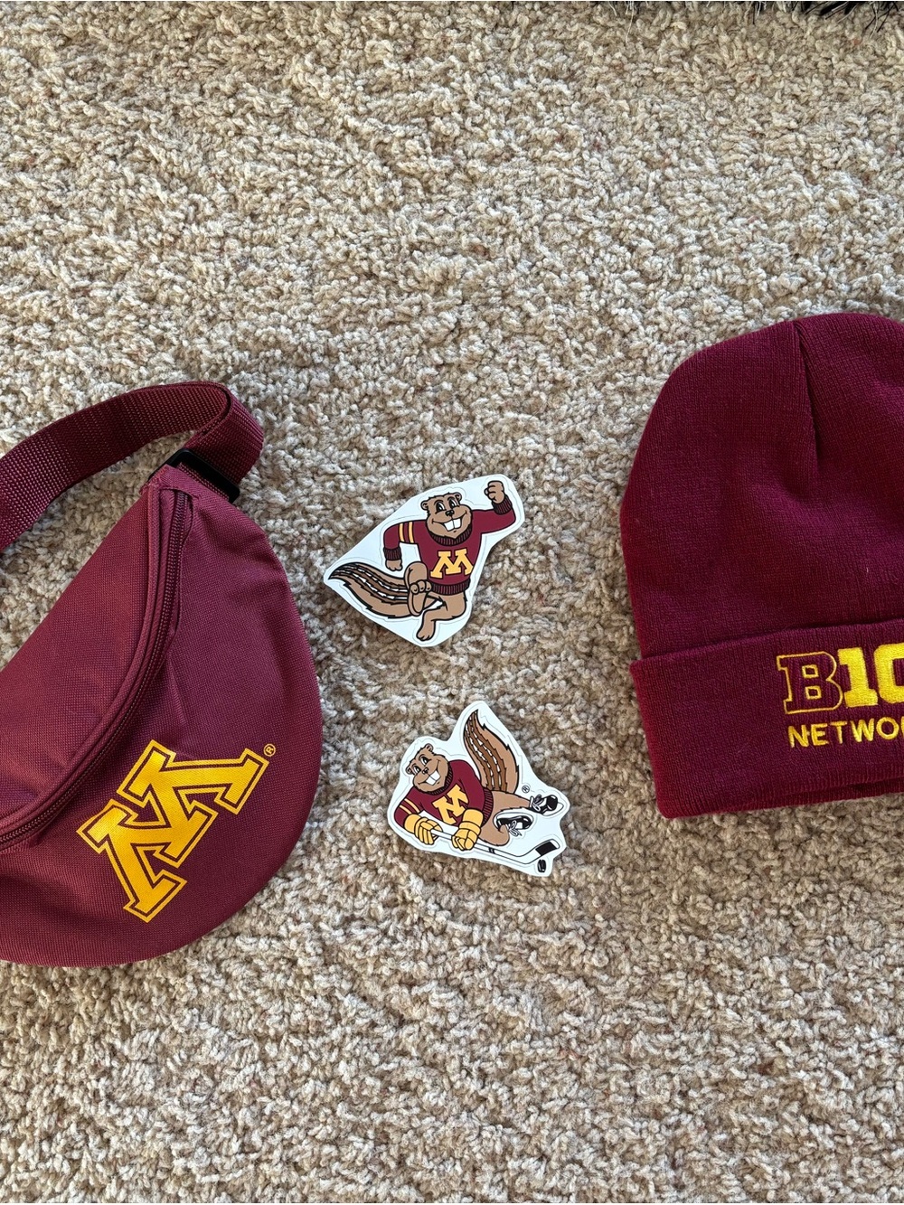 Maroon Beanie, Stickers and Fanny Pack Set with Minneapolis Logo